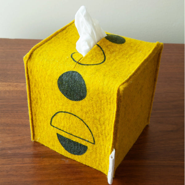 Arp Geos Navy on Citron Wool Felt Tissue Box