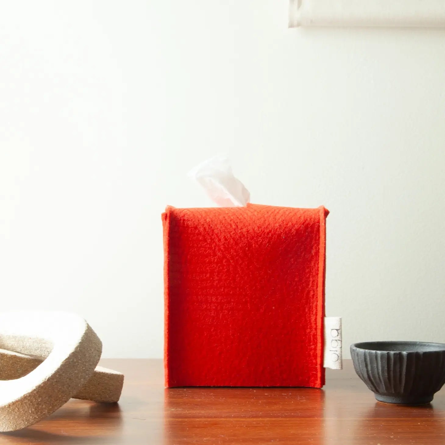 Zig Zag Print On Tomato Wool Felt Tissue Box