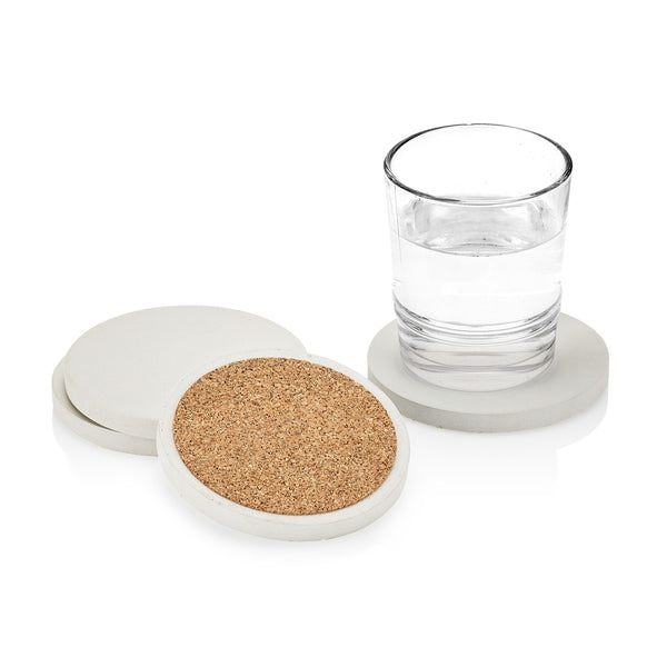 Concrete Round White Coasters, Set of 4