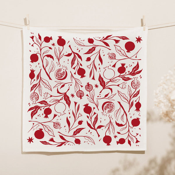 Pomegranate White Tea Towel