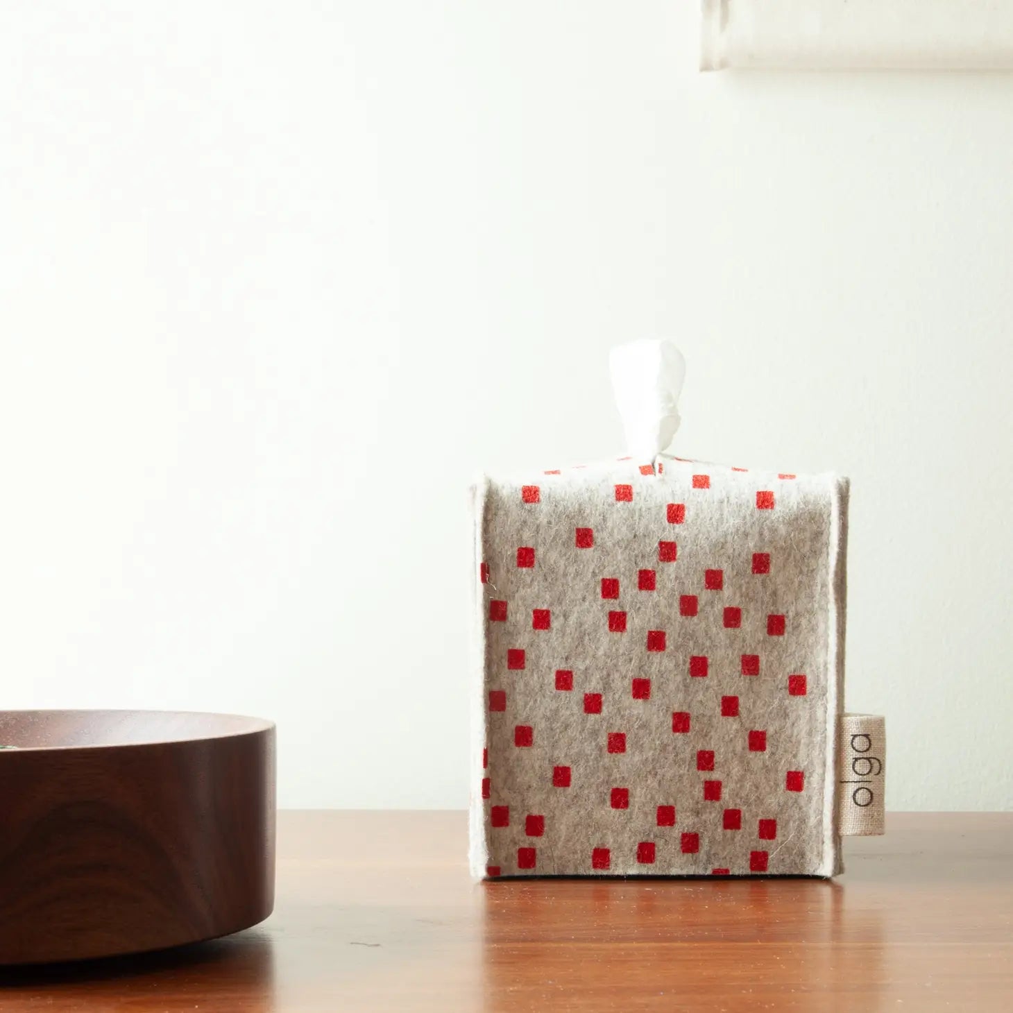 Snippets Red on Beige Wool Felt Tissue Box