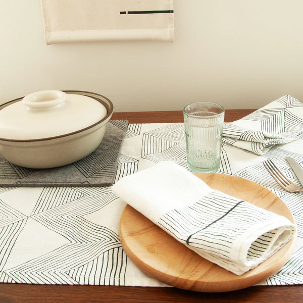 Zig Zag Charcoal on Ivory Table Runner