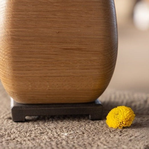 White Oak Wooden Vase with Bronze Base