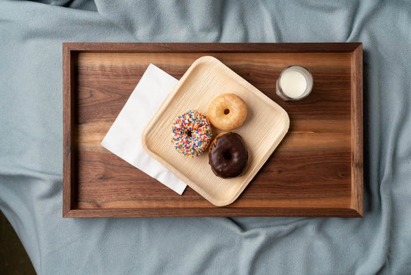 Modern Wooden Tray with Brass Details