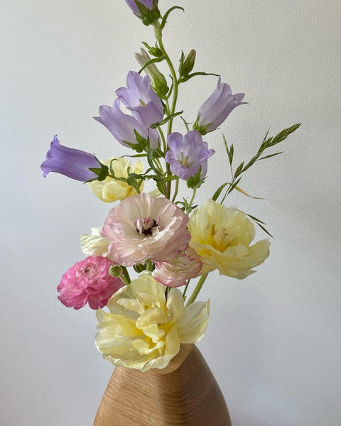 White Oak Wooden Vase with Bronze Base