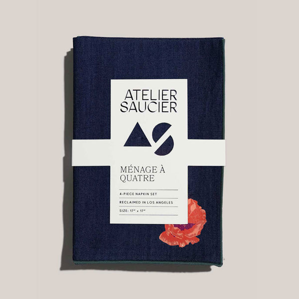 Hibiscus Denim Linen Napkins, Set of 4