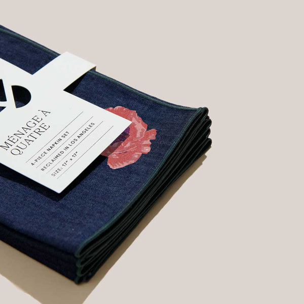 Hibiscus Denim Linen Napkins, Set of 4
