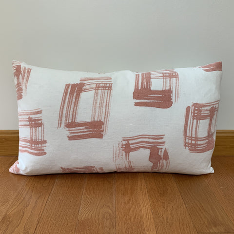 Windows White Linen Lumbar Pillow in Terracotta