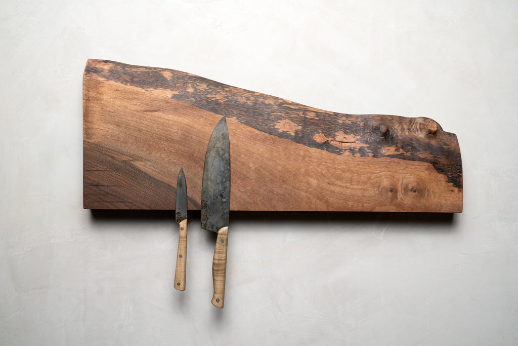 Large magnetic walnut design knife block