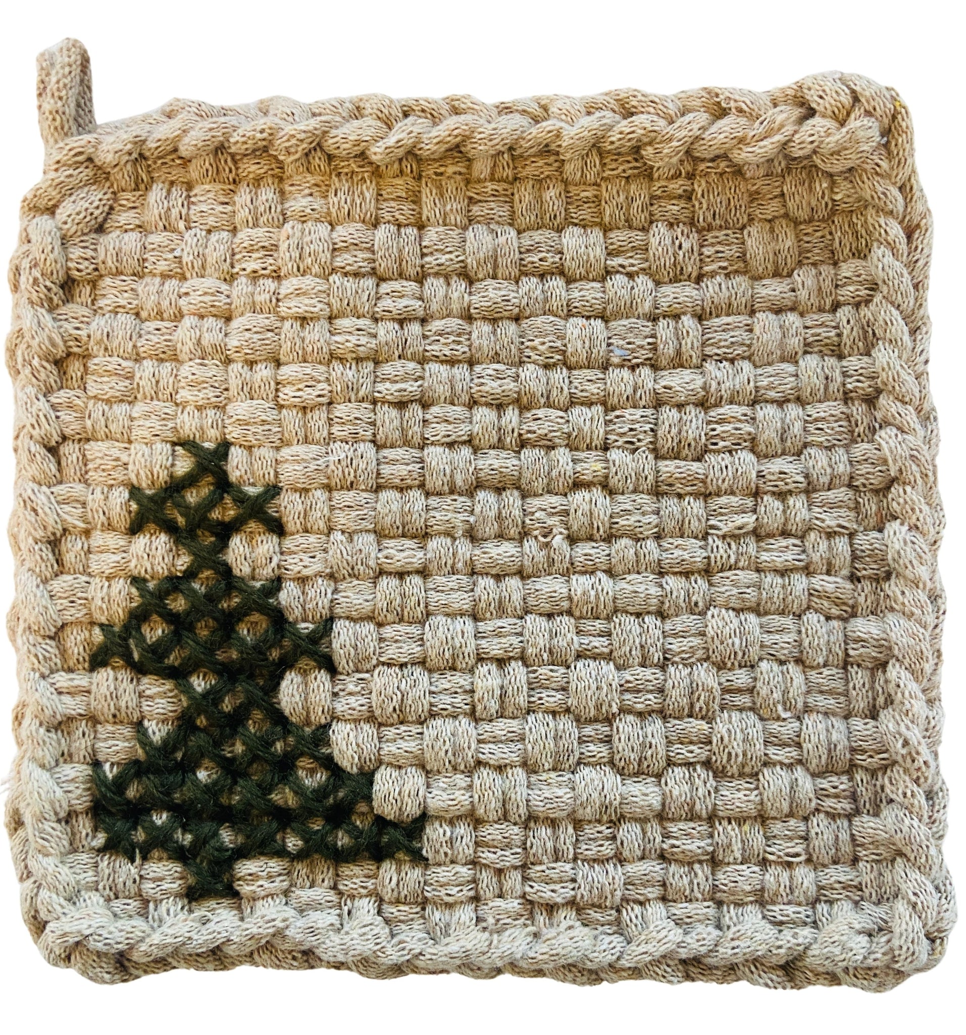 Tree Cross Stitch Flax + Forest Wool Potholder