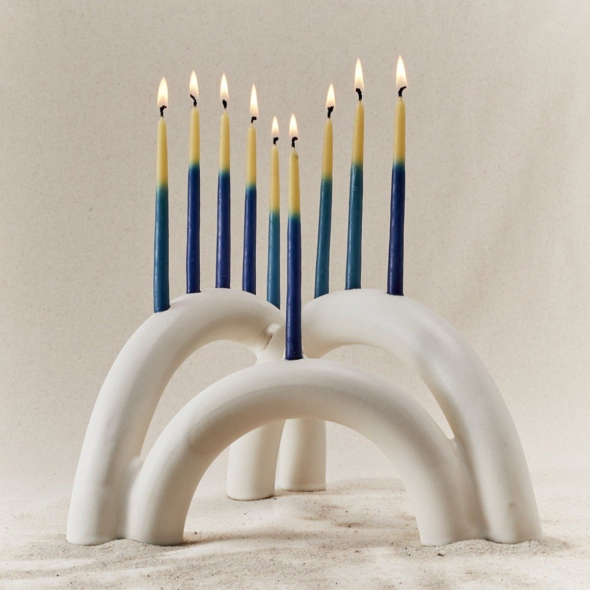 Shana Menorah with lit candles