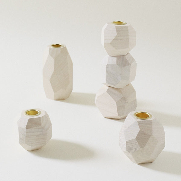 Ugo Alabaster White Candlestick Holder, Tall