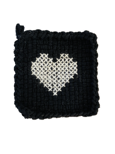 Heart Black Cross Stitch Potholder 