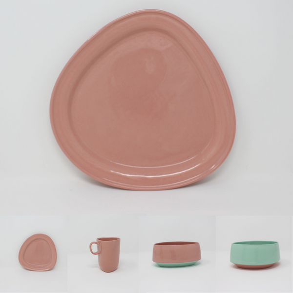 Pink Bottom Curve Place Setting, 4-piece