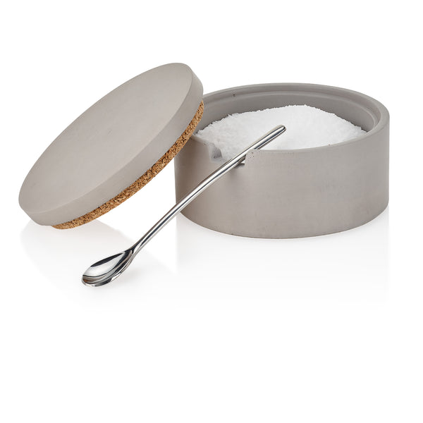 PLC Gray Concrete Classic Salt and Spice Cellar with Spoon