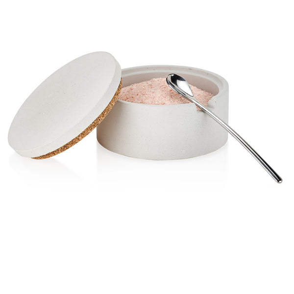 PLC White Concrete Classic Salt and Spice Cellar with Spoon
