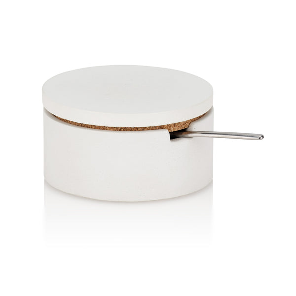 PLC White Concrete Classic Salt and Spice Cellar with Spoon