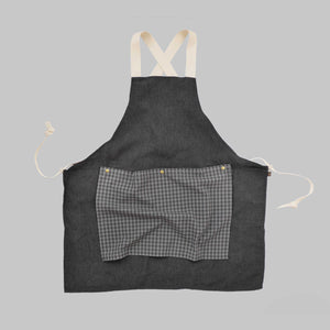 The Rowan Apron Charcoal with Grey Gingham Flounce