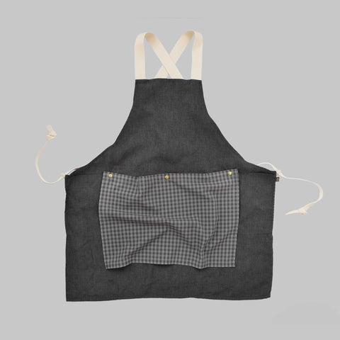 The Rowan Apron Charcoal with Grey Gingham Flounce