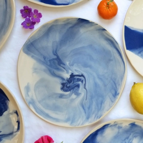 Marbled California Ocean Blue Salad Plate