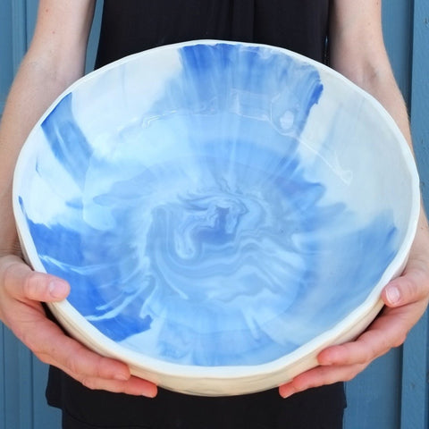 Marbled California Extra Large Serving Bowl, Terra Cotta Sunset or Ocean Blue
