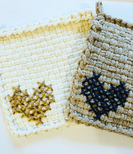 Heart Winter White + Twine Cross Stitch Potholder
