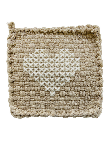 Heart Flax Cross Stitch Potholder