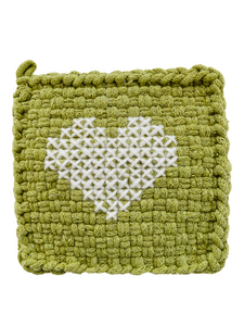 Heart Moss Cross Stitch Potholder