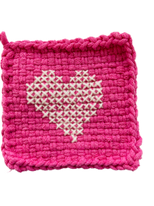 Heart Hot Pink Cross Stitch Potholder