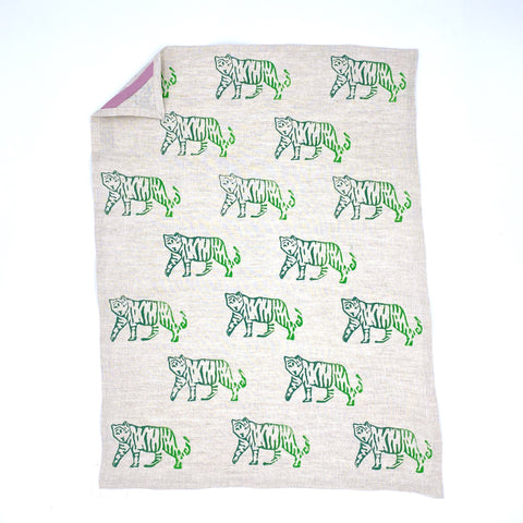  Tigers in Forest Floor Linen Tea Towels