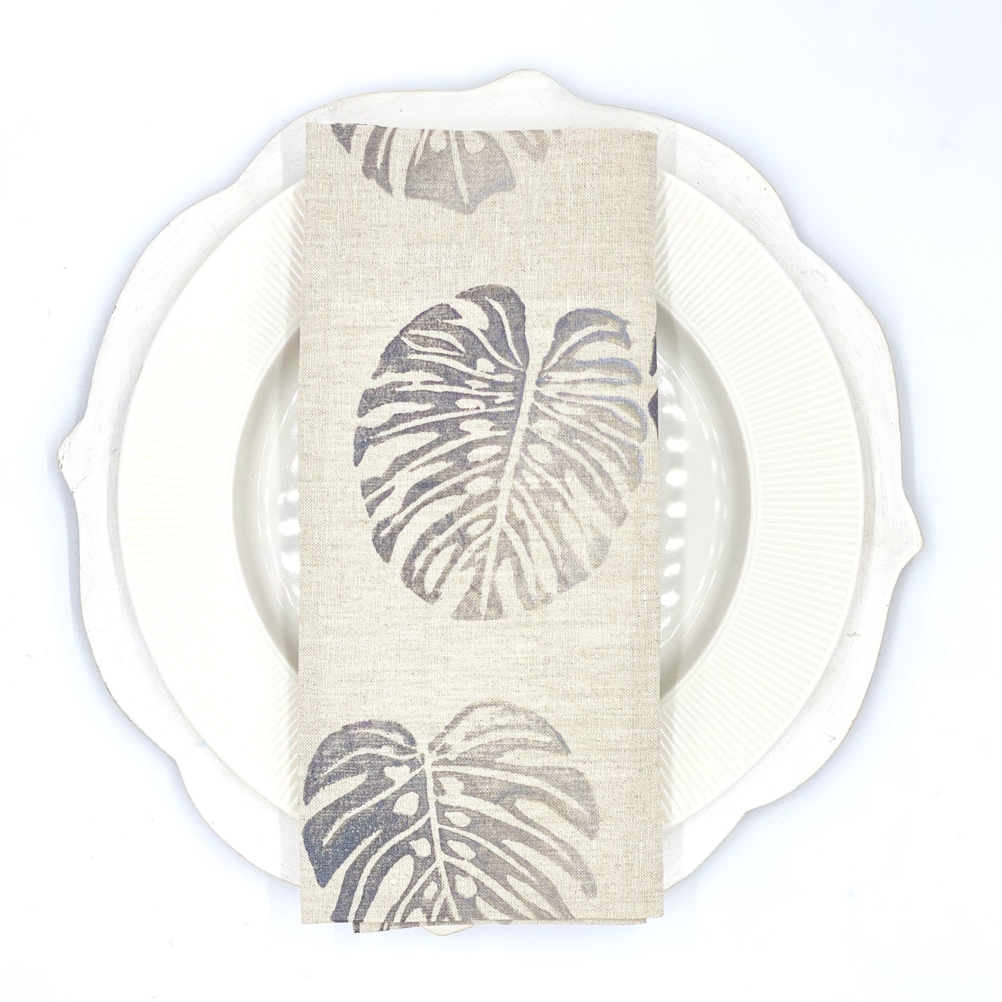 Monstera in Mountain Silver Linen Napkins, Set of 4