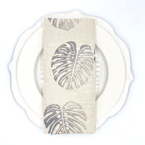 Monstera in Mountain Silver Linen Napkins, Set of 4