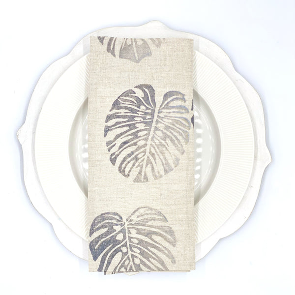 Monstera in Mountain Silver Linen Napkins, Set of 4
