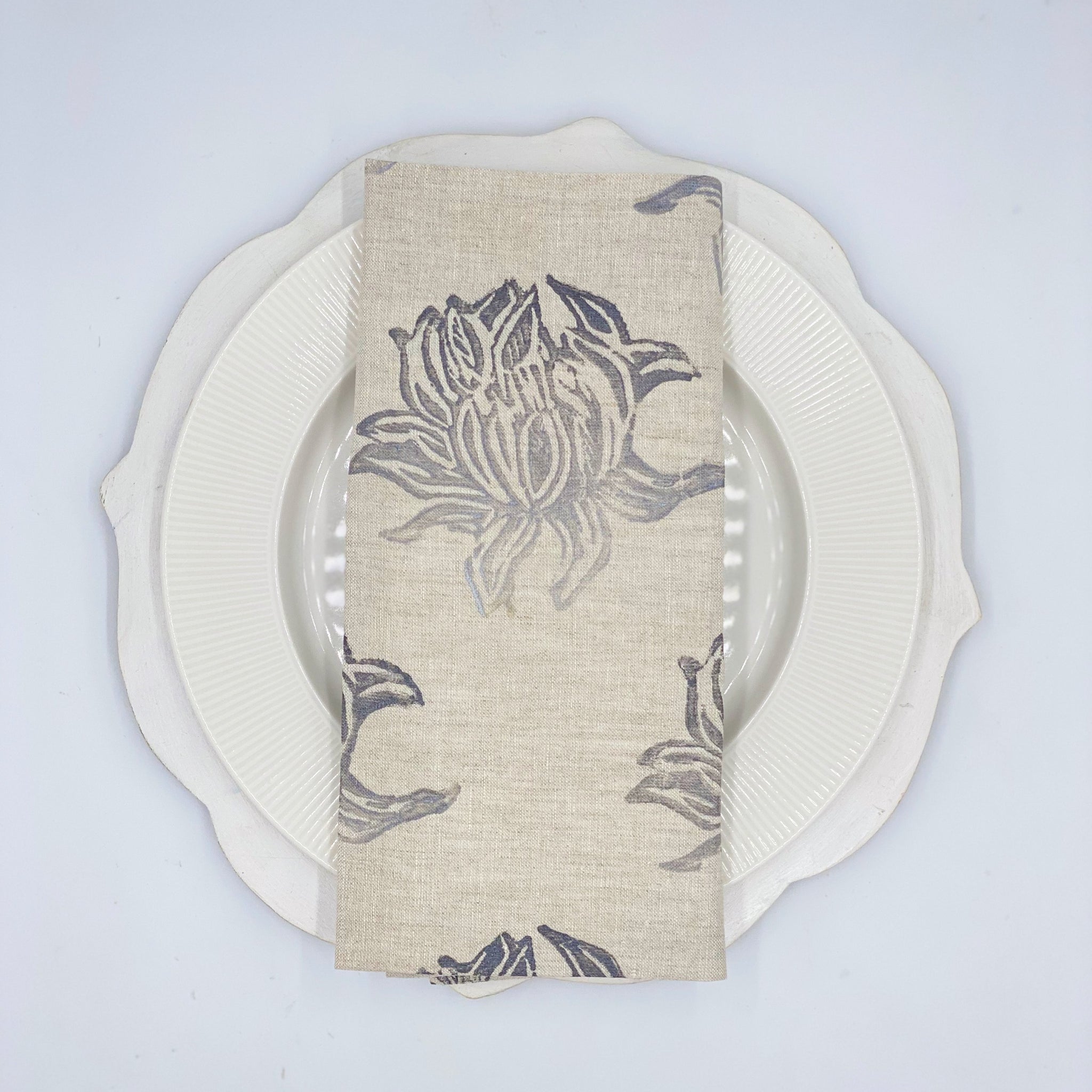Lotus in Mountain Silver Linen Napkins, Set of 4