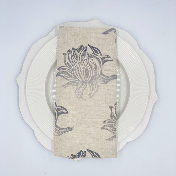 Lotus in Mountain Silver Linen Napkins, Set of 4