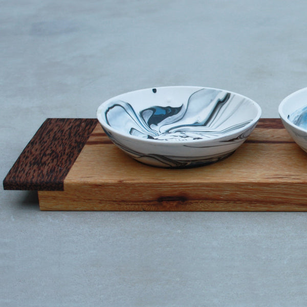 Sauce Dishes with Wood Tray