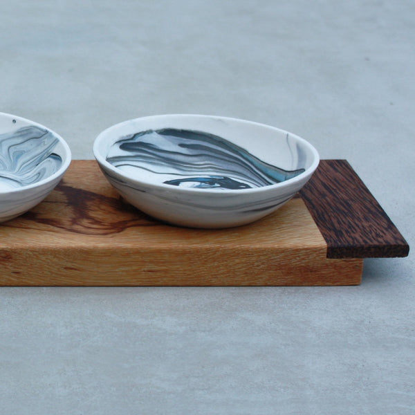 Sauce Dishes with Wood Tray
