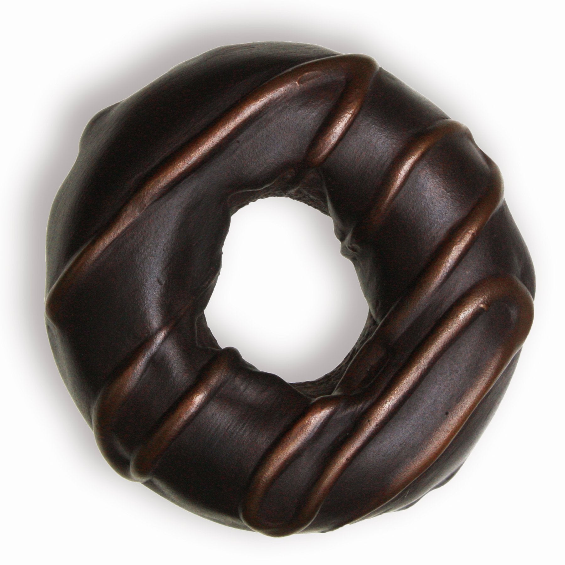 Life size Solid Cast Bronze Donut paperweights with exquisite detail are both sculptural and functional. Hand patinated in two versions: sprinkled or icing.