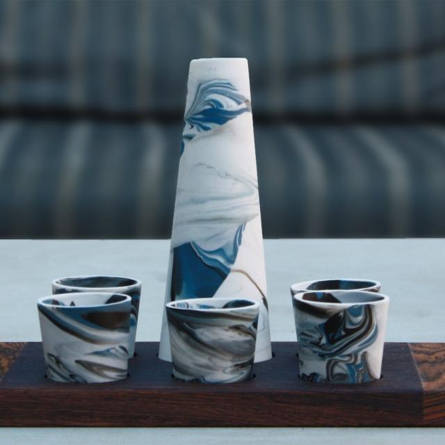 Blue Swirl Sake Set