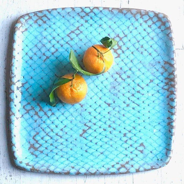 Swampgirl Pottery Large Square Serving Tray Blizzard Blue