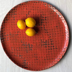 Swampgirl Pottery Large Round Serving Platter Red Orange