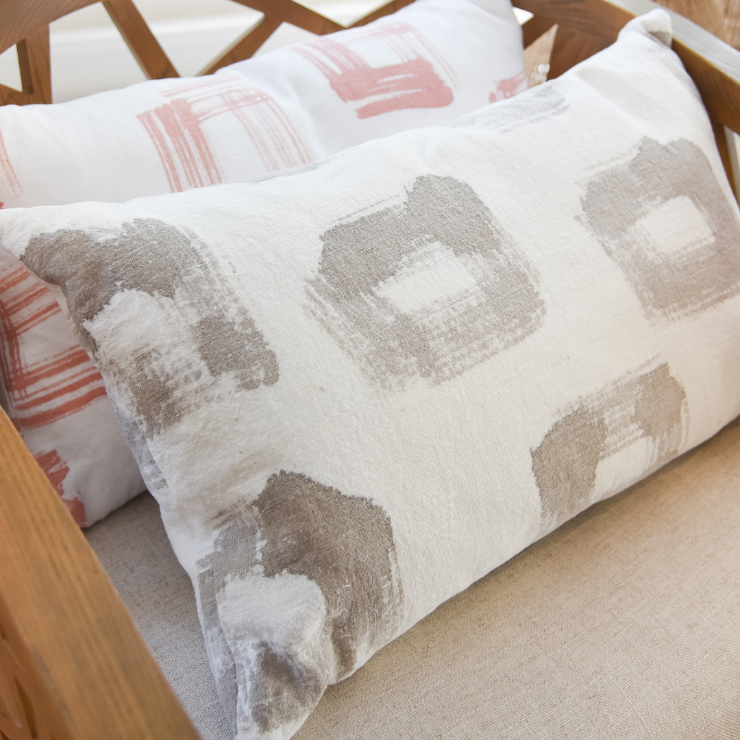 Window Oatmeal Linen Lumbar Pillow in Khaki