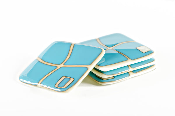 Turquoise Mod Squad Coasters, Set of 4
