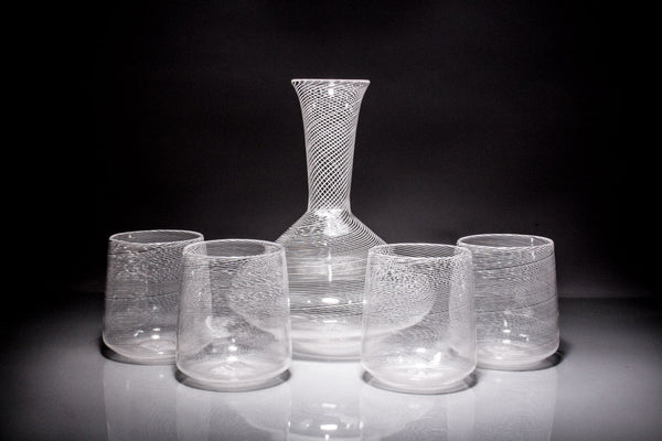 Moiré White Decanter with 2 Glasses