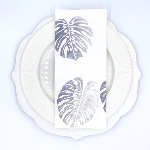 Monstera in Mountain Silver Linen Napkins, Set of 4
