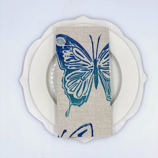 Butterflies in Indigo Linen Napkins, Set of 4
