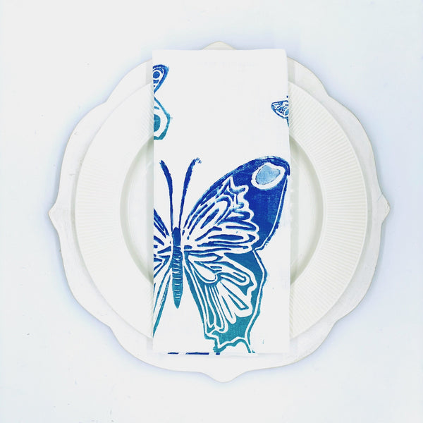 Butterflies in Indigo Linen Napkins, Set of 4