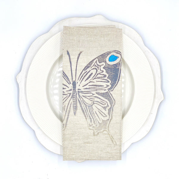 Butterflies in Mountain Silver Linen Napkins, Set of 4