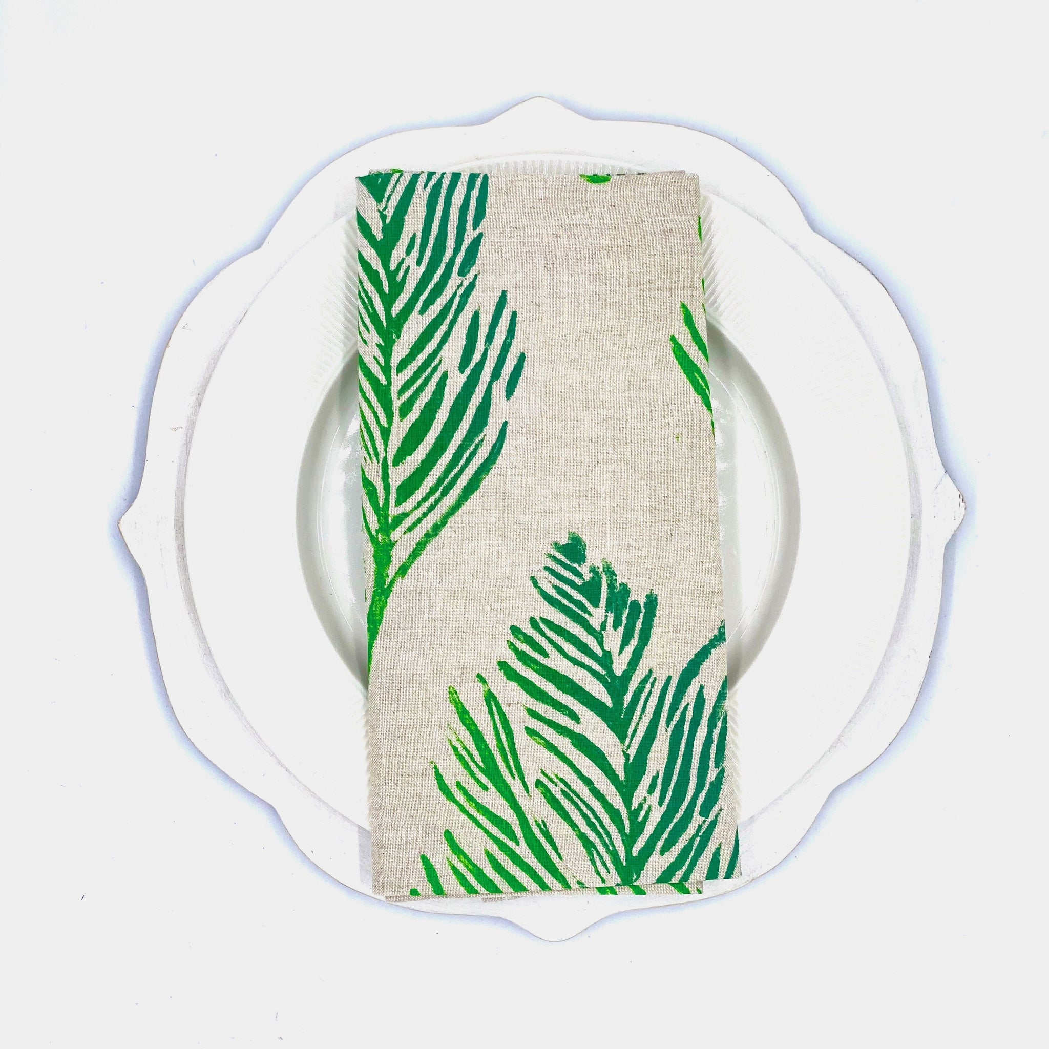 Feathers in Forest Floor Linen Napkins, Set of 4