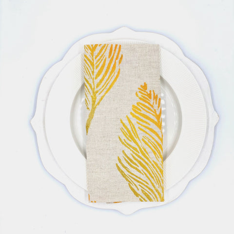 Feathers in Golden Rod Linen Napkins, Set of 4